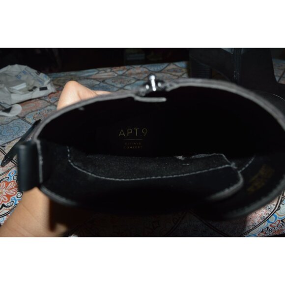 Apt. 9 Define Comfort Black Manager Boots Women Size 9 Studded Buckle Block Heel - Picture 8 of 9